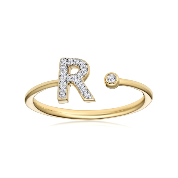 Diamond Initial 'R' Ring 0.07ct set in 9K Gold SIZE L - Image 2