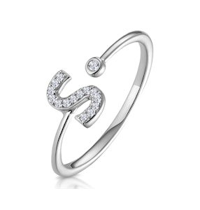 Lab Diamond Initial 'S' Ring 0.07ct Set in 925 Silver SIZE J K L M