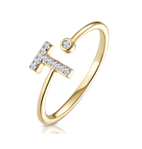 Diamond Initial 'T' Ring 0.07ct set in 9K Gold SIZE P