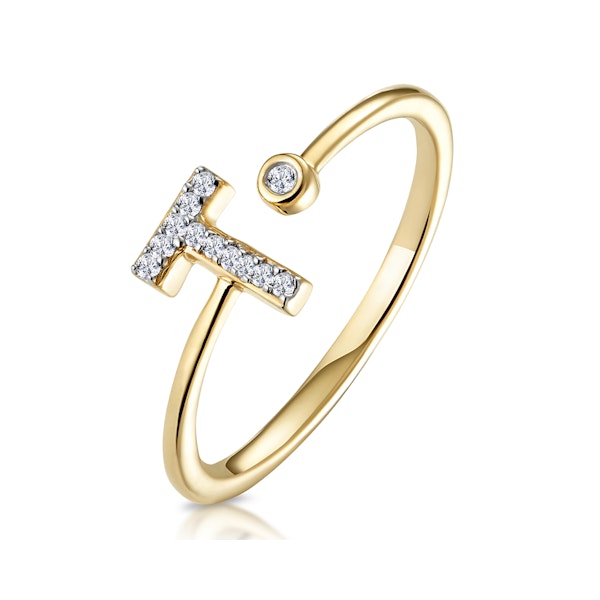 Diamond Initial 'T' Ring 0.07ct set in 9K Gold SIZE P - Image 1