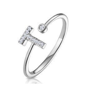 Diamond Initial 'T' Ring 0.07ct set in 9K White Gold SIZE M