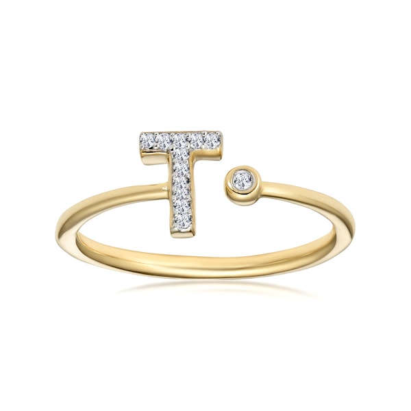Diamond Initial 'T' Ring 0.07ct set in 9K Gold SIZE P - Image 2