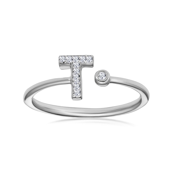 Diamond Initial 'T' Ring 0.07ct set in 9K White Gold SIZE M - Image 2