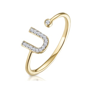 Diamond Initial 'U' Ring 0.07ct set in 9K Gold SIZE M