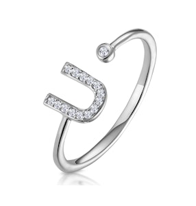 Lab Diamond Initial 'U' Ring 0.07ct Set in 925 Silver L M P