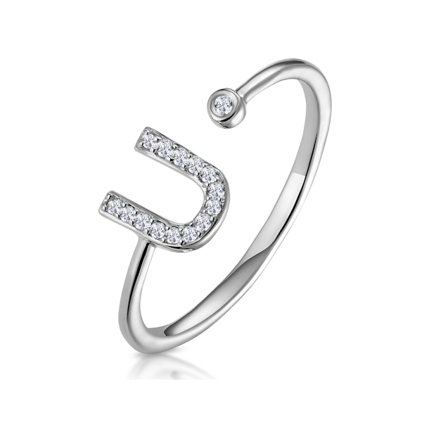 Diamond Initial 'U' Ring 0.07ct set in 9K White Gold SIZES AVAILABLE K M - Image 1