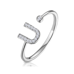 Diamond Initial 'U' Ring 0.07ct set in 9K White Gold SIZES AVAILABLE K M