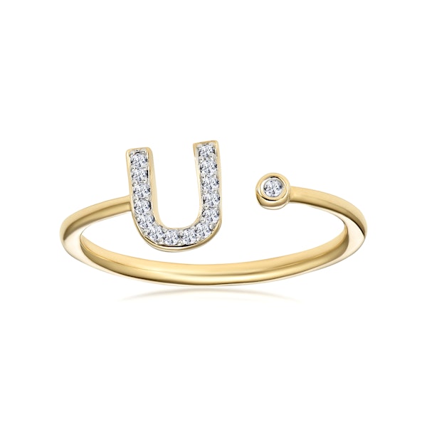 Diamond Initial 'U' Ring 0.07ct set in 9K Gold SIZE M - Image 2
