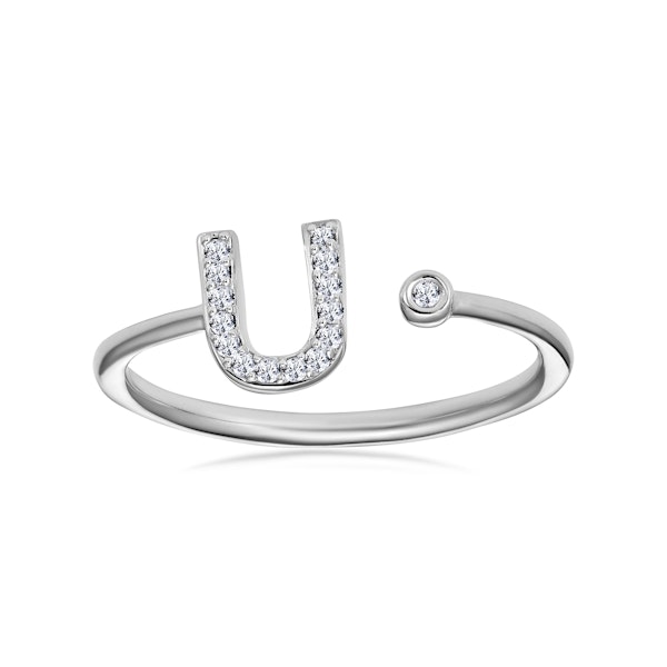 Lab Diamond Initial 'U' Ring 0.07ct Set in 925 Silver L M P - Image 2