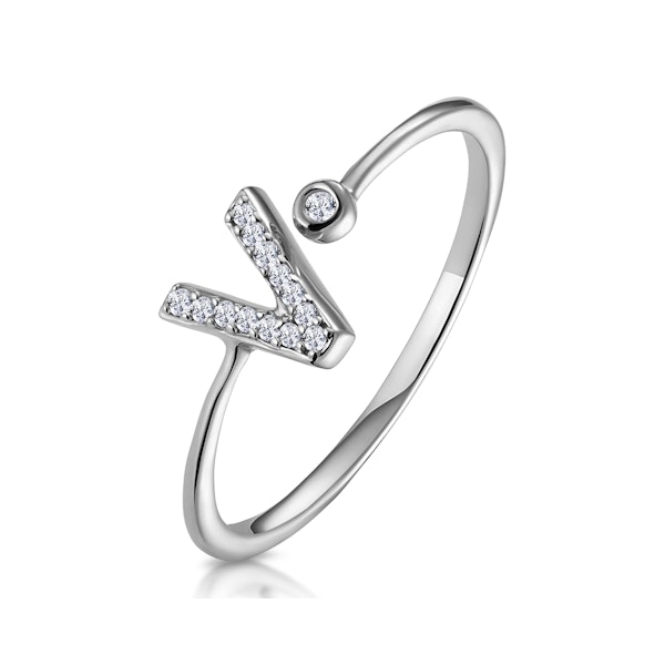 Lab Diamond Initial 'V' Ring 0.07ct Set in 925 Silver SIZE L N - Image 1