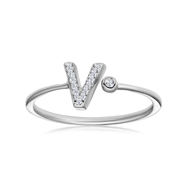 Lab Diamond Initial 'V' Ring 0.07ct Set in 925 Silver SIZE L N - Image 2