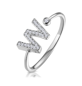 Diamond Initial 'W' Ring 0.07ct set in 9K White Gold SIZE K