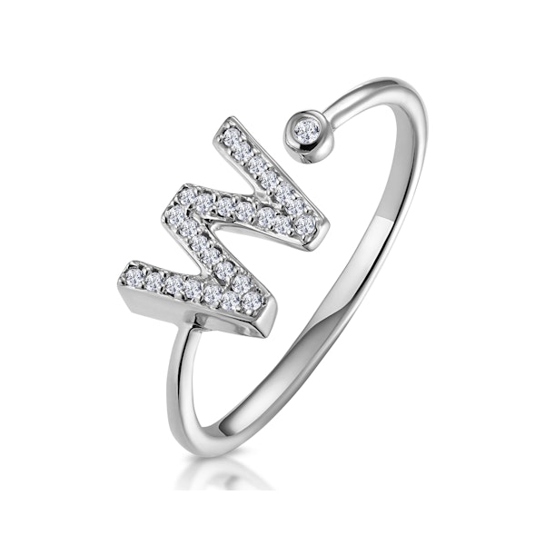 Diamond Initial 'W' Ring 0.07ct set in 9K White Gold SIZE K - Image 1
