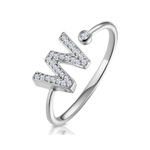 Diamond Initial 'W' Ring 0.07ct set in 9K White Gold SIZE K