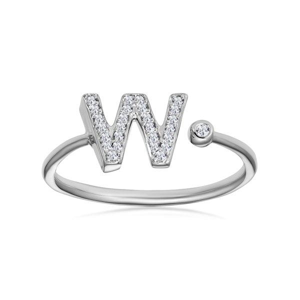 Diamond Initial 'W' Ring 0.07ct set in 9K White Gold SIZE K - Image 2
