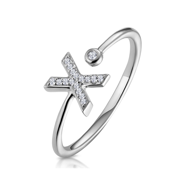 Lab Diamond Initial 'X' Ring 0.07ct Set in 925 Silver SIZES L N - Image 1