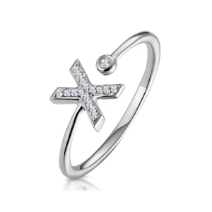 Lab Diamond Initial 'X' Ring 0.07ct Set in 925 Silver SIZES L N