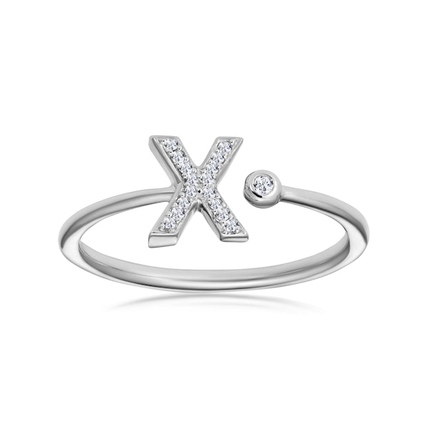 Lab Diamond Initial 'X' Ring 0.07ct Set in 925 Silver SIZES L N - Image 2