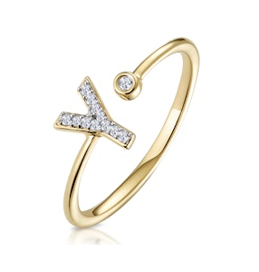 Diamond Initial 'Y' Ring 0.07ct set in 9K Gold SIZE L