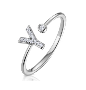 Diamond Initial 'Y' Ring 0.07ct set in 9K White Gold SIZE M