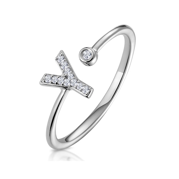 Diamond Initial 'Y' Ring 0.07ct set in 9K White Gold SIZE M - Image 1