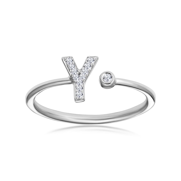 Diamond Initial 'Y' Ring 0.07ct set in 9K White Gold SIZE M - Image 2