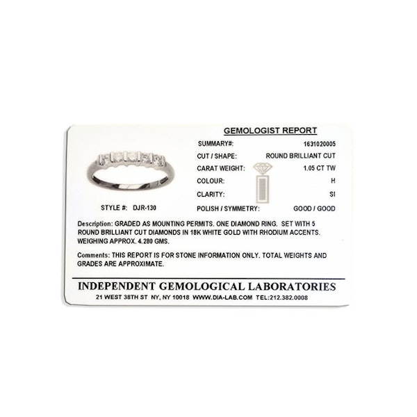 5 Stone Tension Set Ring Certified Diamonds 1.05CT 18K White Gold - SIZE M - Image 2