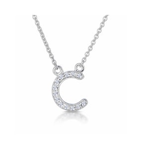 Initial 'C' Necklace Lab Diamond Encrusted Pave Set in 925 Sterling Silver