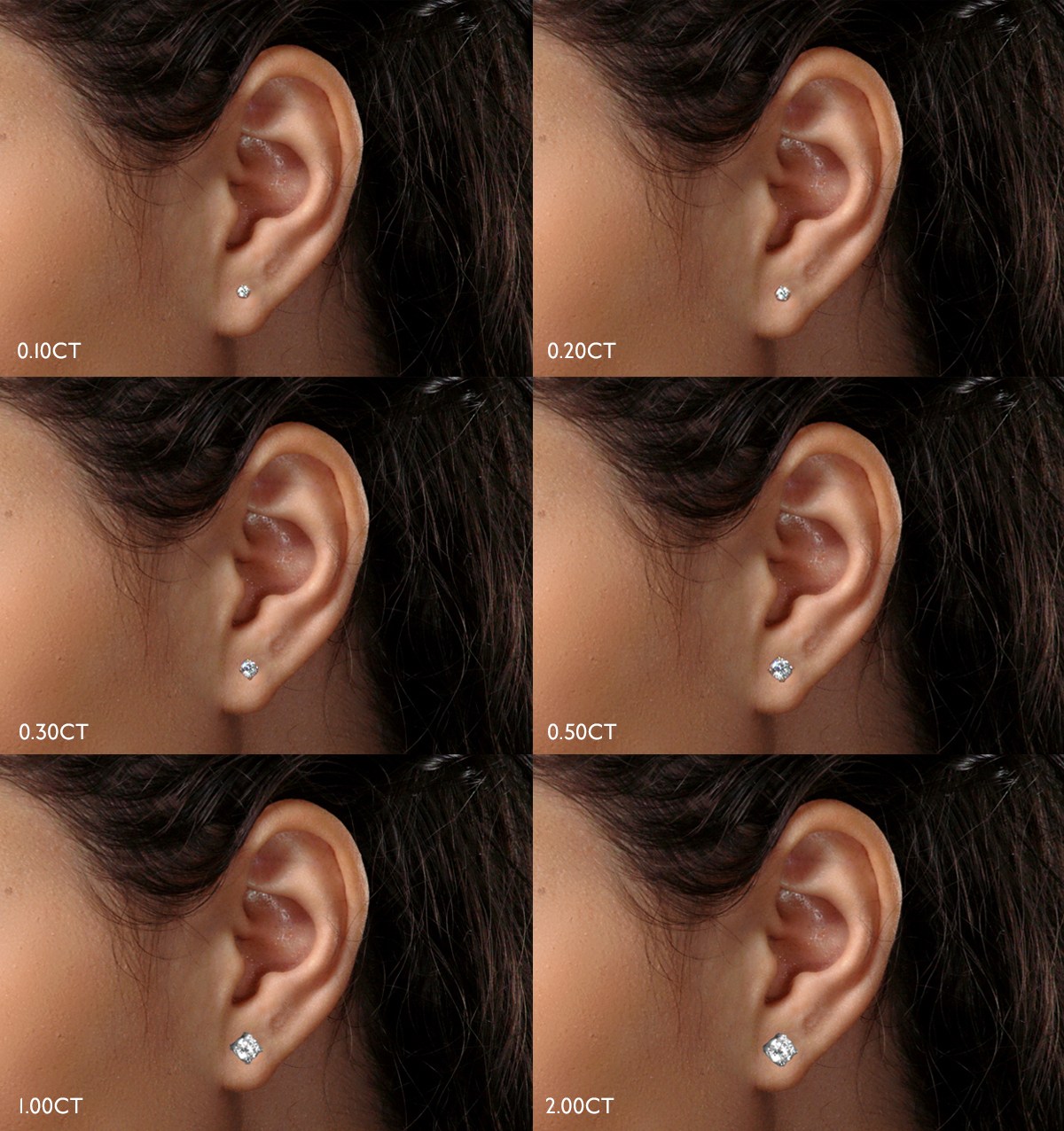 Lab Diamond Stud Earrings 0.10ct H Si Quality in 9K White Gold 2.4mm