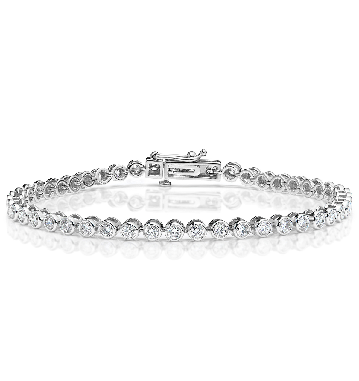 Lab Diamond Tennis Bracelet Rubover Set 3.00ct F/VS in 18K White Gold