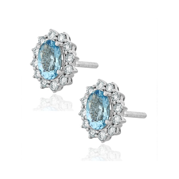 Aquamarine and Diamond Cluster Earrings 7 x 5mm in 18K White Gold - Image 2