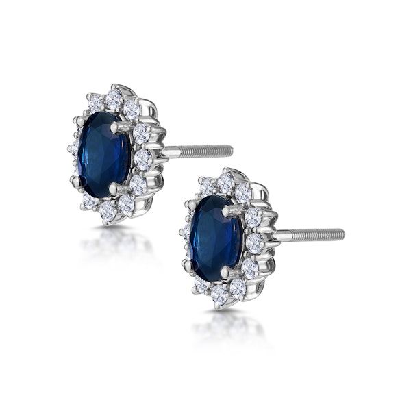 Sapphire and Diamond Cluster Earrings 7 x 5mm in 18K White Gold - Image 3