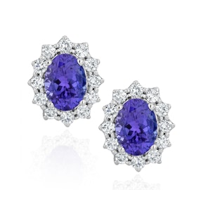 Tanzanite and Diamond Earrings 7 x 5mm in 18K White Gold