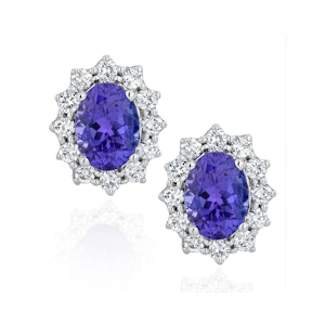 Tanzanite and Lab Diamond Cluster Earrings 7 x 5mm in 18K White Gold