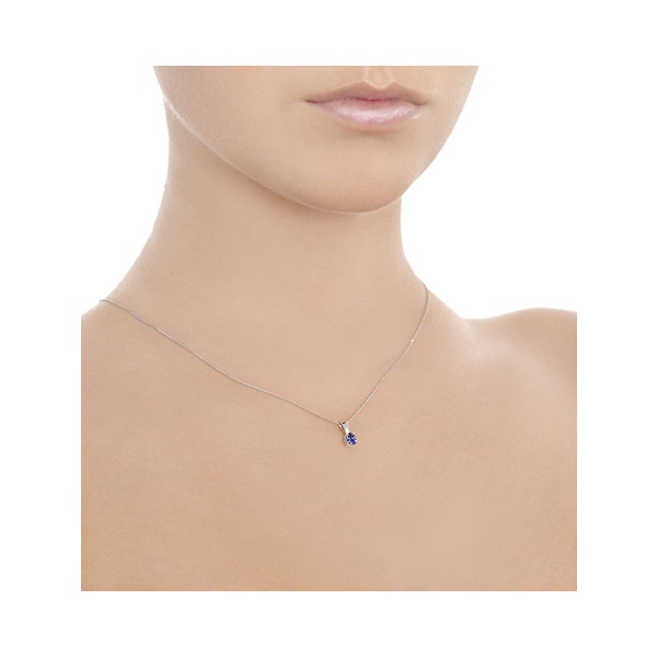 Sapphire 5 x 4mm 18K White Gold Pendant Necklace - Image 3