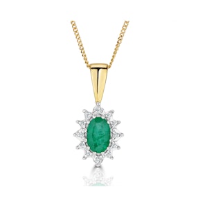 Emerald 0.43CT And Diamond 9K Yellow Gold Pendant Necklace