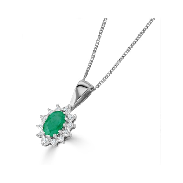 Emerald and Diamond Cluster Pendant Necklace 0.52ct in 9K White Gold - Image 2