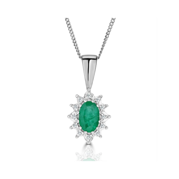 Emerald and Diamond Cluster Pendant Necklace 0.52ct in 9K White Gold - Image 1
