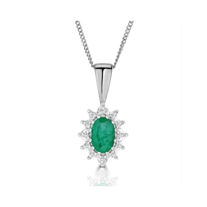 Emerald and Lab Diamond Cluster Pendant Necklace 0.52ct in 925 Silver