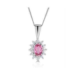 Pink Sapphire 6 X 4mm and Diamond 9K White Gold Pendant Necklace