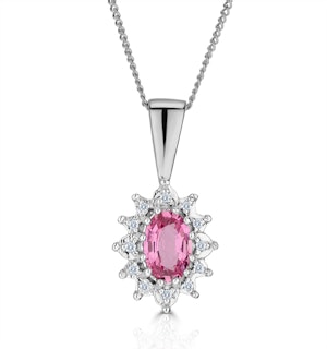 Pink Sapphire 6 X 4mm and Diamond 9K White Gold Pendant Necklace