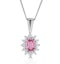 Pink Sapphire 6 X 4mm and Diamond 9K White Gold Pendant Necklace - image 1