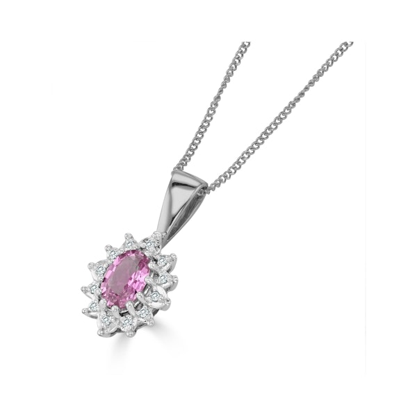 Pink Sapphire 6 X 4mm and Diamond 9K White Gold Pendant Necklace - Image 2
