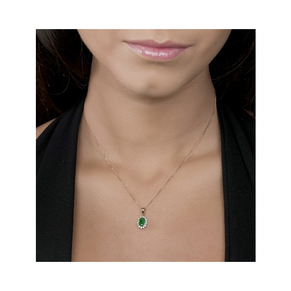 Emerald 0.80CT And Diamond 18K Yellow Gold Pendant Necklace - Image 2