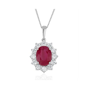 Ruby and Diamond Cluster Necklace Pendant 9x7mm in 18K White Gold