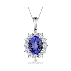Tanzanite and Lab Diamond Cluster Necklace 9x7mm in 18K White Gold