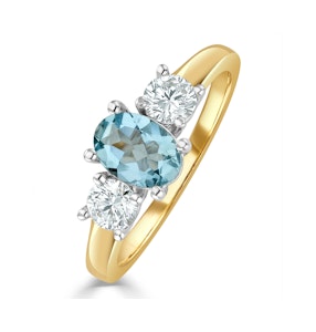 Aquamarine 0.70ct and Lab G/Vs Diamonds 0.50ct 18K Gold Ring FET23-C