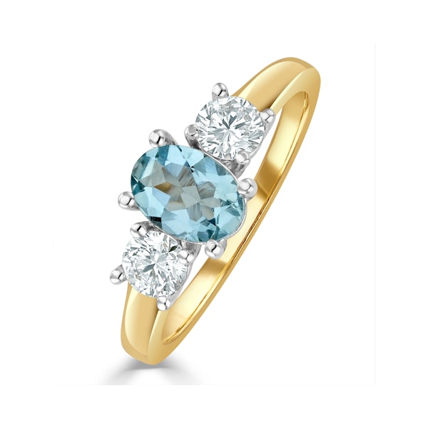 Aquamarine 0.70ct and Lab G/Vs Diamonds 0.50ct 18K Gold Ring FET23-C - Image 1