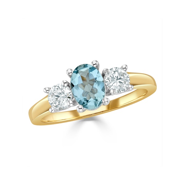 Aquamarine 0.70ct and Lab G/Vs Diamonds 0.50ct 18K Gold Ring FET23-C - Image 2