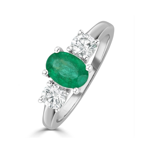 Emerald 0.70ct And Diamond 0.50ct 18K White Gold Ring - Image 1